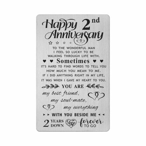 FALOGI Anniversary Gift: Engraved Metal Wallet Card for Him to Celebrate 2 Years of Marriage.