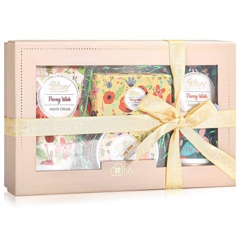 Peony Scent Skin Care Gift Set – Pampering Birthday Box for Her: Hand & Foot Cream, Soap, Candles.