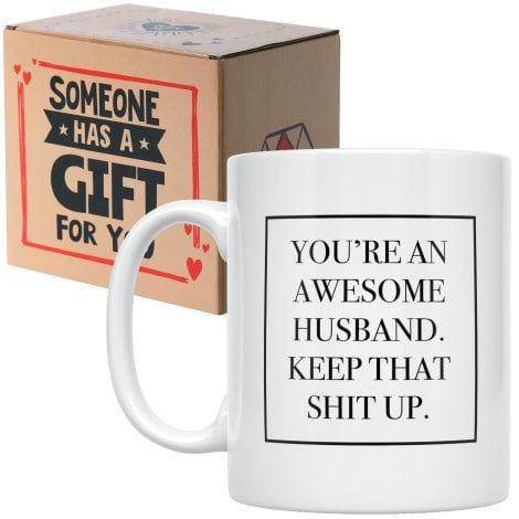 Hilarious hubby mug for any occasion. Perfect gift for guys.