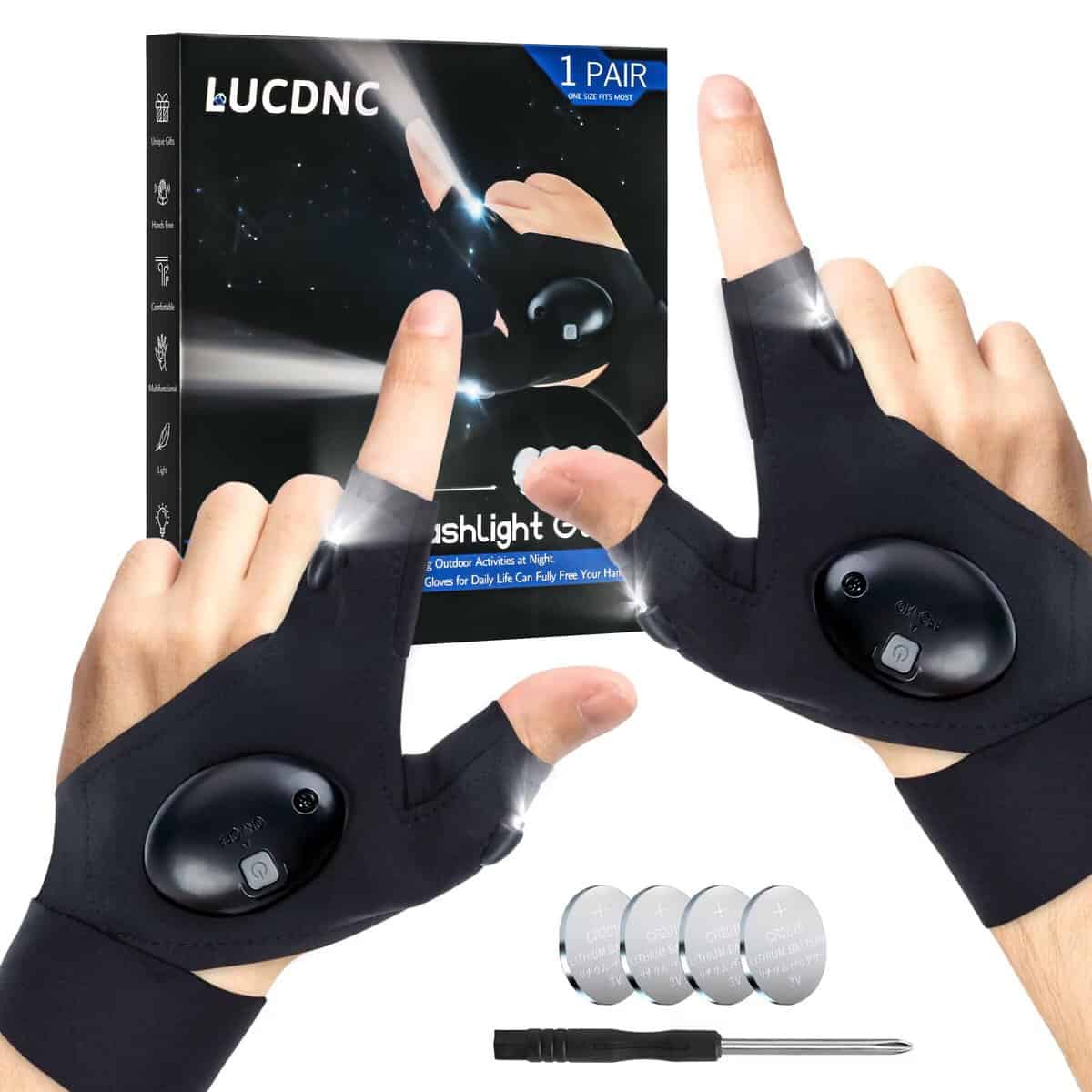 LUCDNC LED Flashlight Gloves Gifts for Men Dad Husband,Christmas Gifts Stocking Stuffers for Adults,Cool Gadget Tools Unique Men Gifts for Birthday,Fathers Day,Valentine'S Day,New Year's,Christmas