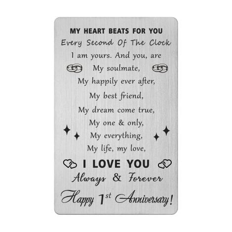 Funny Engraved 1 Year Anniversary Wallet Card for Husband, Wife, Boyfriend, Girlfriend – Romantic Gift for Them.