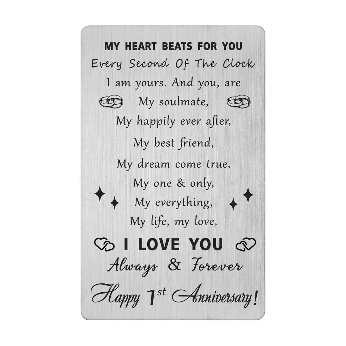 HLQYMZ 1 Year First Anniversary Wallet Card for Husband Wife Boyfriend Girlfriend, 1st Wedding Anniversary Romantic Gifts for Her Him Women Men, Funny Engraved Message Anniversary Cards