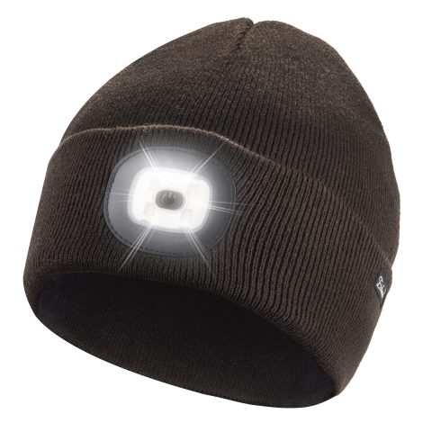 USB Rechargeable Coffee Beanie – Unisex Hat with Built-in Light, Perfect for Men and Fathers.