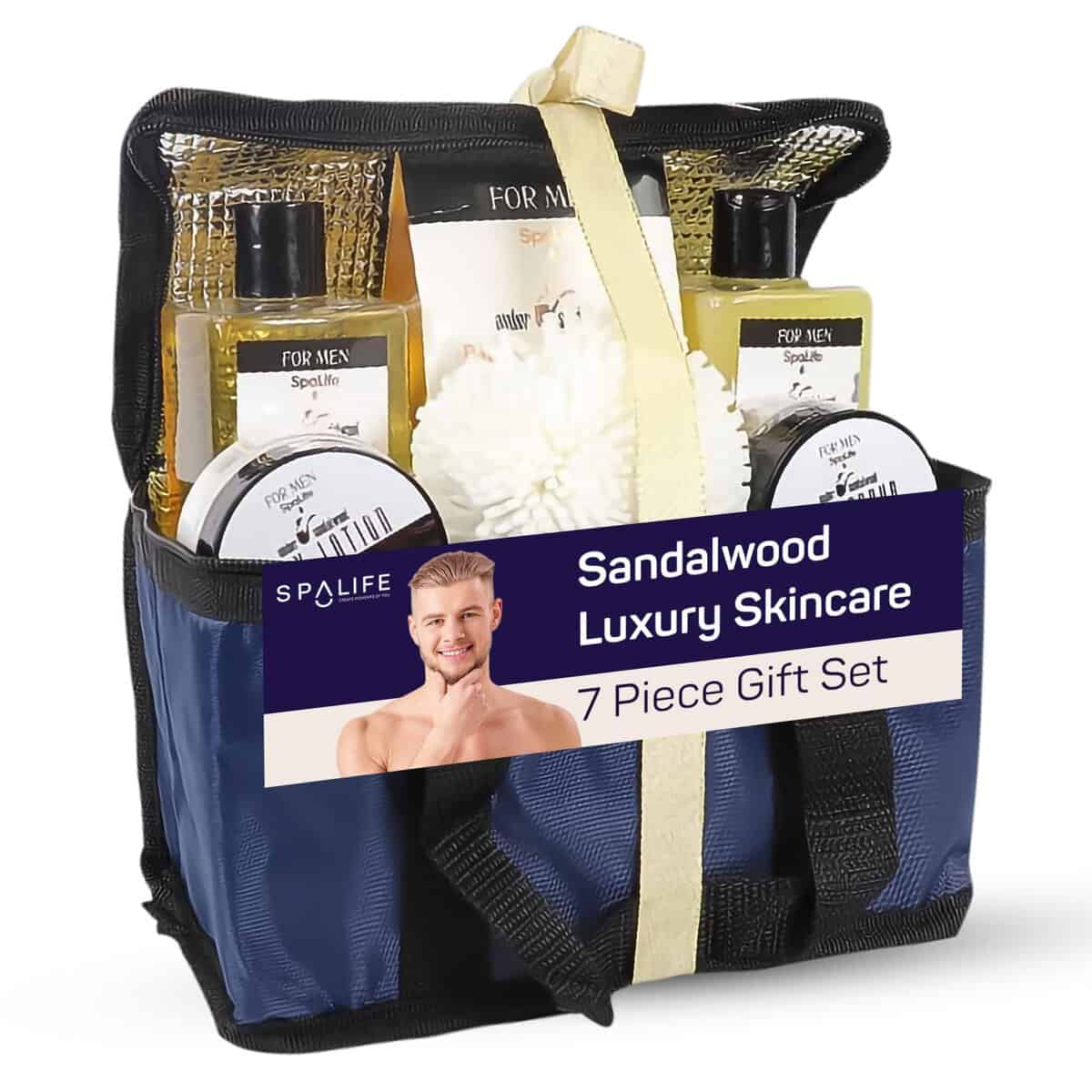 Spa Life All Natural Bath and Body Luxury Spa Gift Set Basket (Mens Sandalwood)