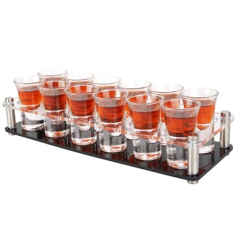 D&Z 1oz Shot Glass Set with Tray, 12 Glasses for Tequila/Vodka/Whiskey/Cocktail, Serving Tray for Organized Socials – Perfect 21st Birthday Gift.