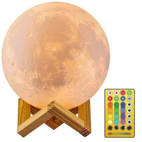 NSL Lighting Moon Lamp: 5.9″ 3D Printed Night Light with Stand, Remote Control & USB. Perfect gifts for kids, him, her. Ideal for birthdays, girlfriend, wife.