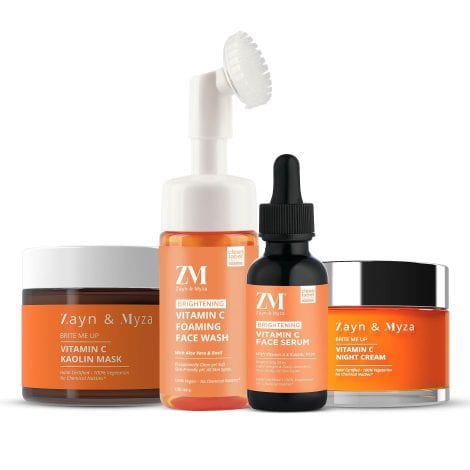 Z&M’s Vitamin C Glow Set includes face wash, mask, serum, and night cream, suitable for both genders.