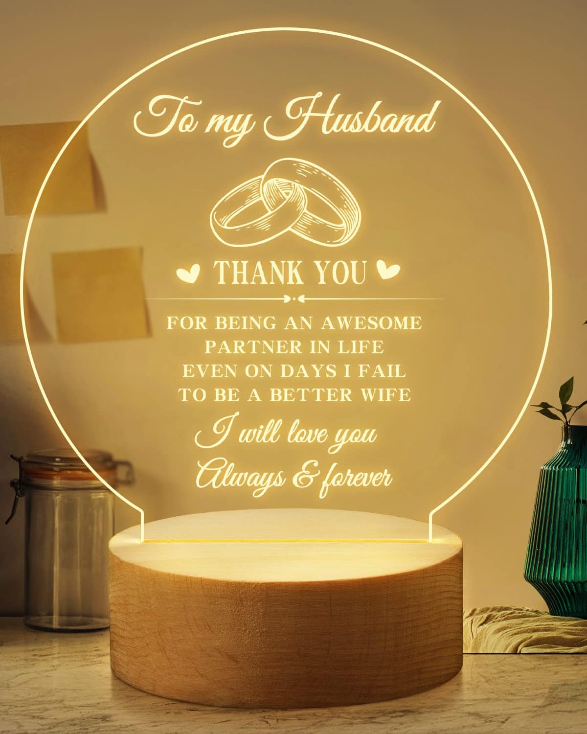 Welsky Husband Gifts from Wife to My Husband Birthday Gifts Unique, Personalized Night Light Gifts for Him with Love Sayings Meaningful Anniversary Wedding Birthday Gifts for Husband Romantic