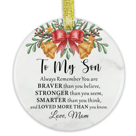 Personalized Son Ornament: Strong, Braver, Smarter – A memorable Christmas and birthday gift from Mom and Dad.