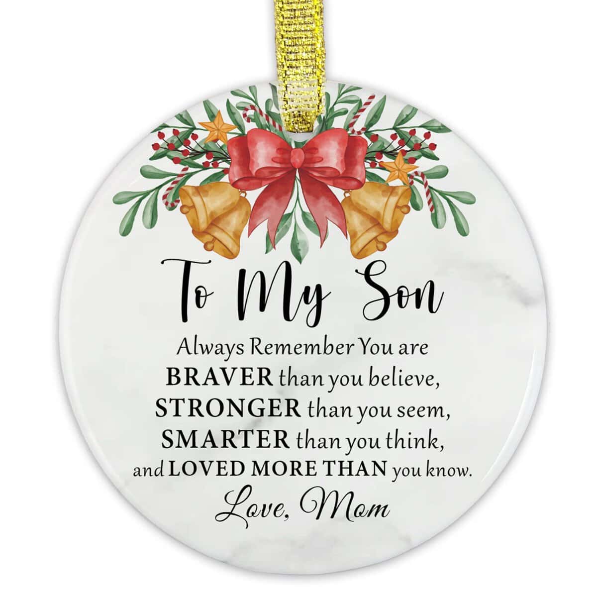 Gtizry to My Son Christmas Tree Ornament, Gift for Son from Parents, Birthday Gift from Mother Father, Ornaments Decorations Strong Braver Smarter Gift, Personalized Ornament for Son