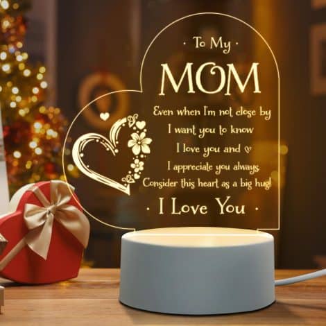 Engraved Night Light: a unique gift for Mom on Mother’s Day, her birthday, Valentine’s Day, or Christmas.