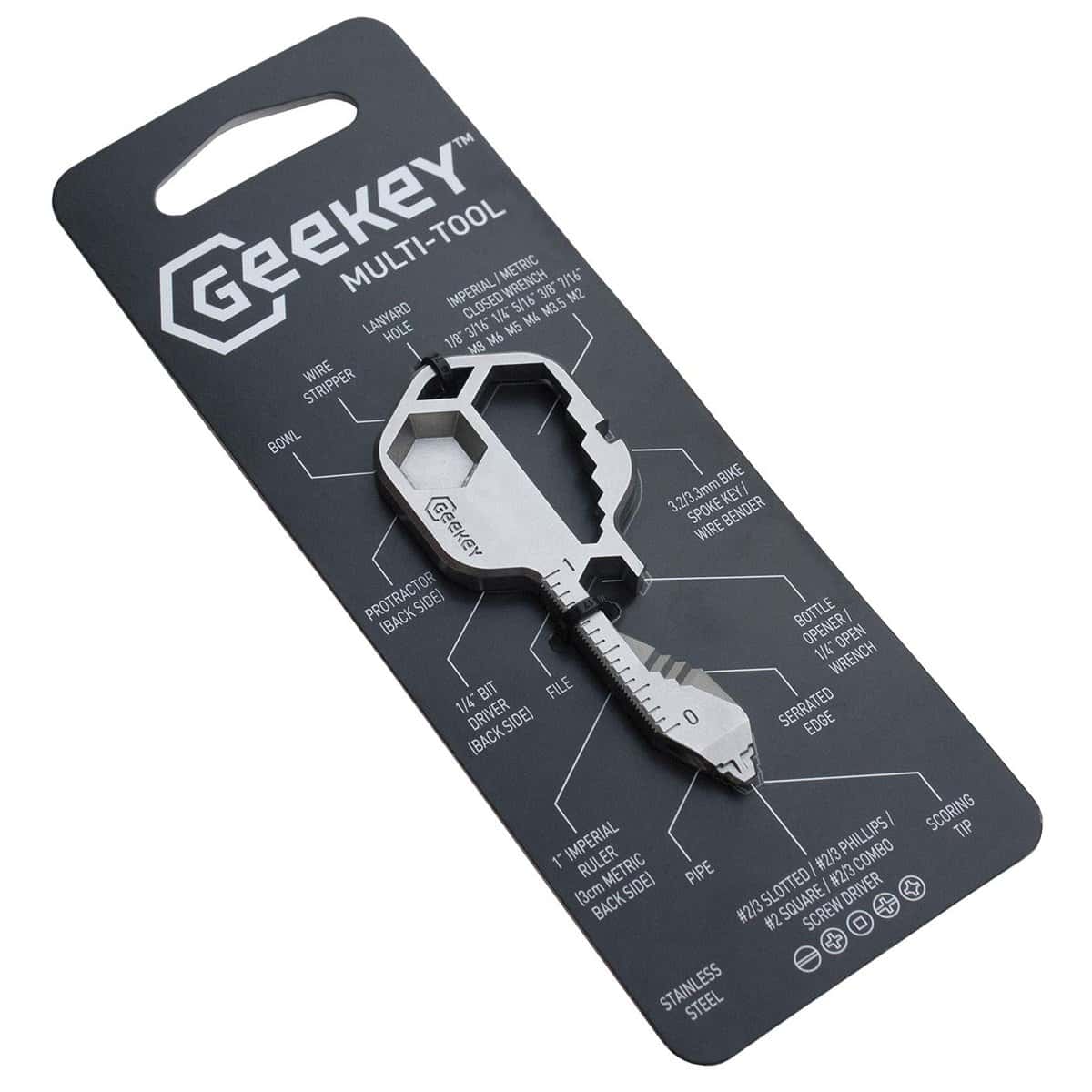 Geekey Multi-tool | Original Stainless Steel Key Shaped Pocket Tool for Keychain | Mini Utility Gadget | Multifunctional Tool | 16+ Common Tools | TSA Safe | Gift for Father's Day, Groomsmen, Birthday