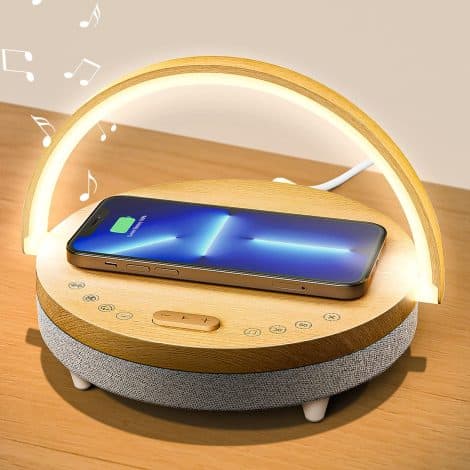 Vivilumens Bedside Table LED Night Light – Wireless Charger, Bluetooth Speaker, Sleep Aid, Phone Holder. Perfect gifts for all!