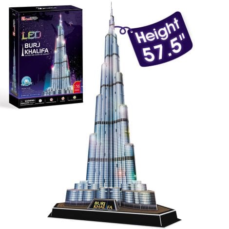 Cubicfun 3D Puzzles: Dubai Burj Khalifa LED Building Model Kit – Perfect Gift for Adults.