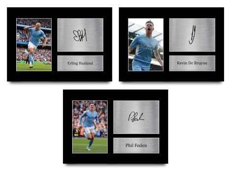 Manchester City Football Club’s A4 Collection of 3 Printed Autograph Pictures, perfect for fans and supporters.