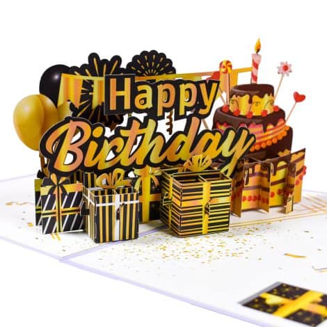 Birthday Cake Pop Up Greeting Card: Fun, 3D Happy Birthday Card for all – Customizable with own message.