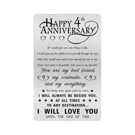 Alotozo 4th Anniversary Wallet Card Gift – Happy 4 Years Wedding Anniversary for Him, Husband, Boyfriend.