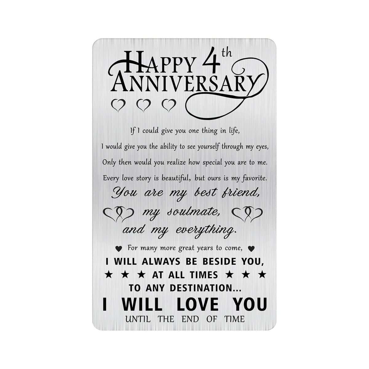 Alotozo 4th Anniversary Card Gifts for Husband Him, Happy 4 Years Wedding Anniversary Engraved Wallet Card Gift for Her Boyfriend Men