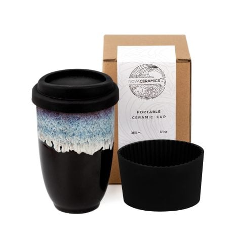 Travel in style with the NOVA CERAMICS Ceramic Travel Mug! Enjoy your coffee on the go with this microwave and dishwasher-safe 12oz tumbler. Perfect gift for anyone!