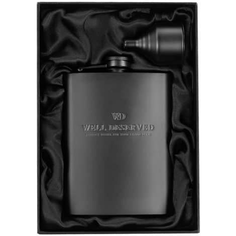 Engraved Sleek Black Flask Set – 8 oz. Perfectly Packaged. Stainless Steel Liquor Hip Flask. Portable Whiskey Flask.