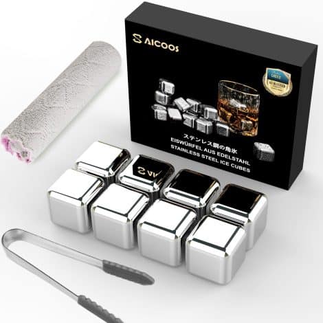 Pack of 8 Stainless Steel Ice Cubes – Chill your drinks without dilution. Perfect for cocktails and beverages.