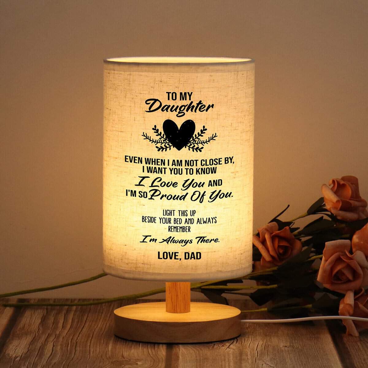 Daughter Gift from Dad - Gifts for Daughter，Birthday Gifts for Daughter Adult，Valentines Day Gifts for Daughters Fabric Wooden Lamp of Bedroom for Birthday Anniversary Wedding Gift