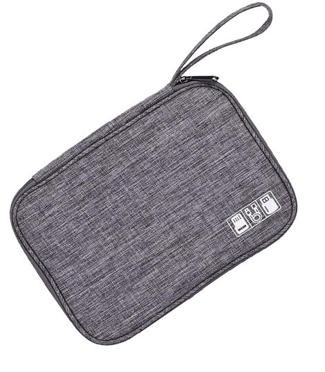 House of Quirk Grey Polyester Electronics Travel Pouch: Convenient storage for your gadgets and accessories.