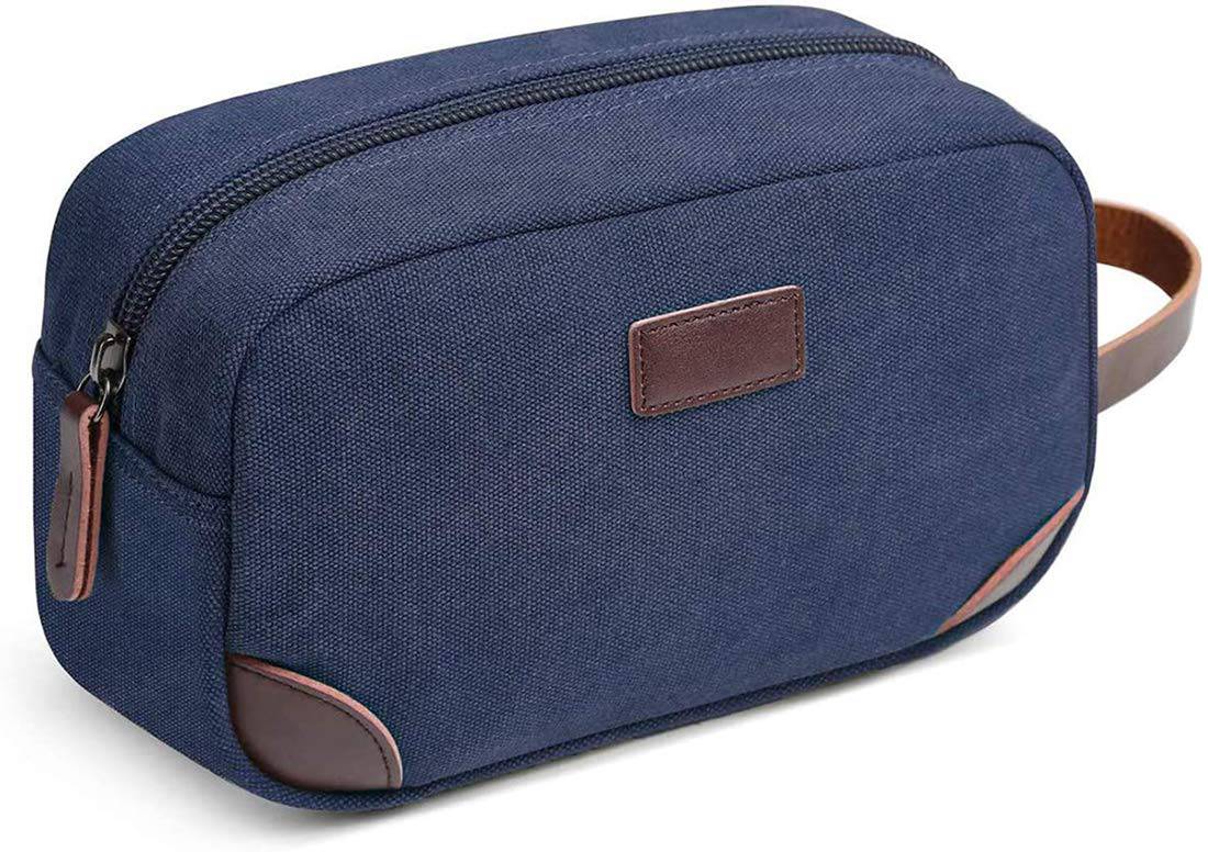 Travel Toiletry Bag, DELFINO Men's Travel Organizer Kit, Shaving Dopp Kit Bathroom Bag, Canvas Toiletry Organizer Bag, Canvas Cosmetic Organizer for Makeup, Shampoo, with Handle - Blue