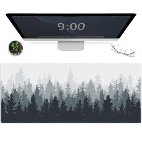 Galdas Gaming Mouse Pad featuring a Forest Background, Extra Large Size, Non-Slip, Stitched Edges, Tree Design.