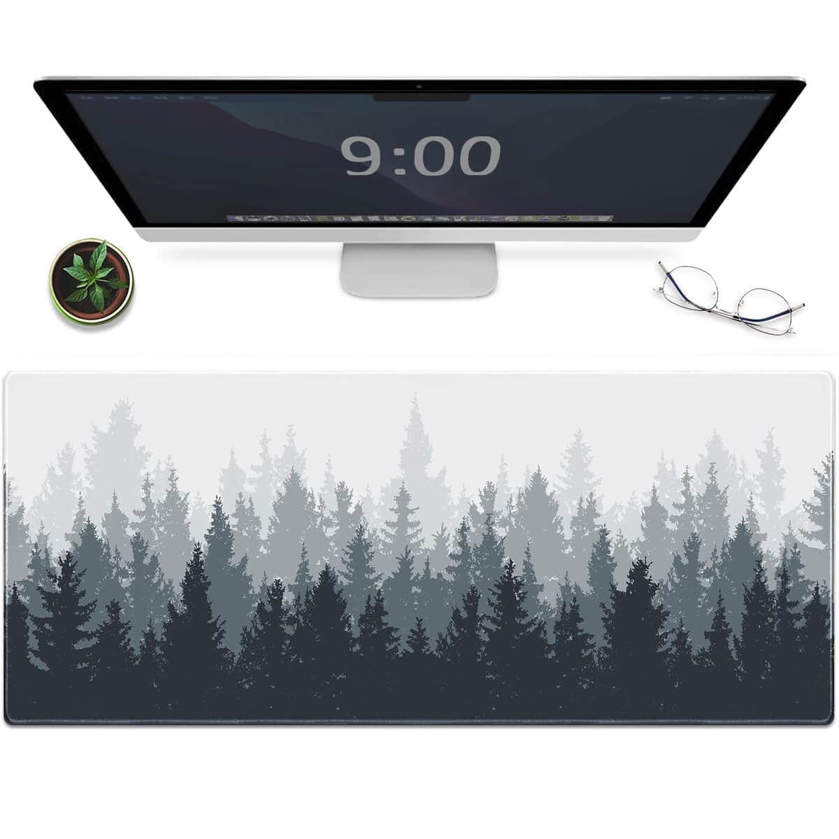 Galdas Gaming Mouse Pad Forest Background Pattern XXL XL Large Mouse Pad Mat Long Extended Mousepad Desk Pad Non-Slip Rubber Mice Pads Stitched Edges Thin Pad (31.5x11.8x0.12 Inch)-Tree