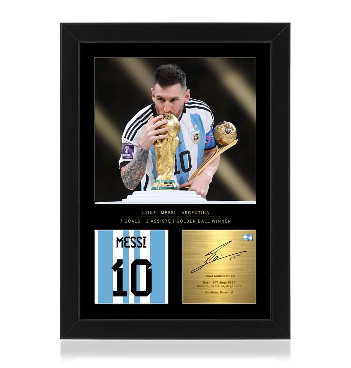 Lionel Messi Celebratory World Cup 2022 A4 Framed Photo Display - Reproduced Digital Signature - Gift For Football Fans