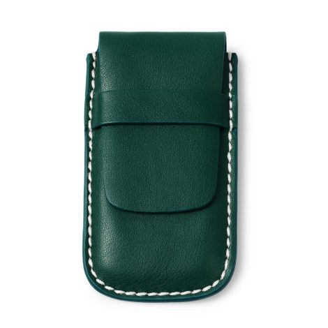 Oirlv Green Leather Watch Pouch: Sleek & Portable Travel Case for Luxury timepieces, Jewelry storage included.