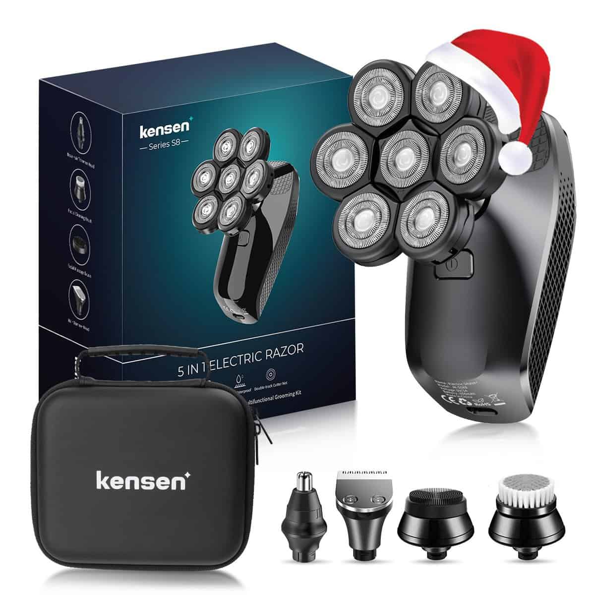 Kensen 7d head shaver, 5 in 1 bald head shavers for men, head electric razor with nose hair sideburns trimmer, waterproof wet/dry mens grooming kit, led display, usb rechargeable (Head Shaver)