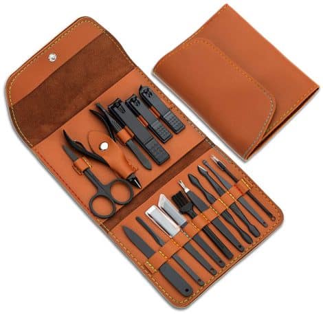 Man/Woman Gift: Stainless Steel Manicure Kit, Brown PU Leather Case, Essential Personal Care Tool.