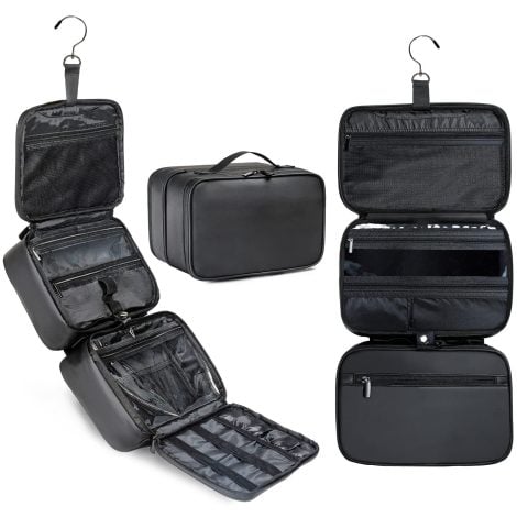 BAGSPRITE Hanging Toiletry Bag is a spacious, water-resistant travel bag with compartments and a hook.