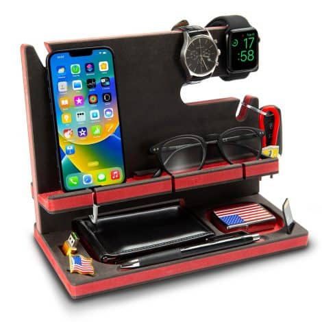 “GRETATO Wooden Dock Station – Organize and Charge Phones, Tablets, Wallets, Gadgets, Watches, Keys, and More! Perfect Gift.”