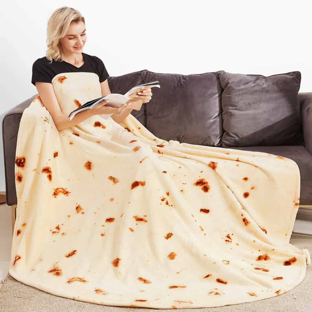 iBune 80 inch Tortilla Blanket for Adults, Double Sided Round Tortilla Throw Blanket, Giant Wrap Blanket Funny Novelty Food Blanket Gift for Kids