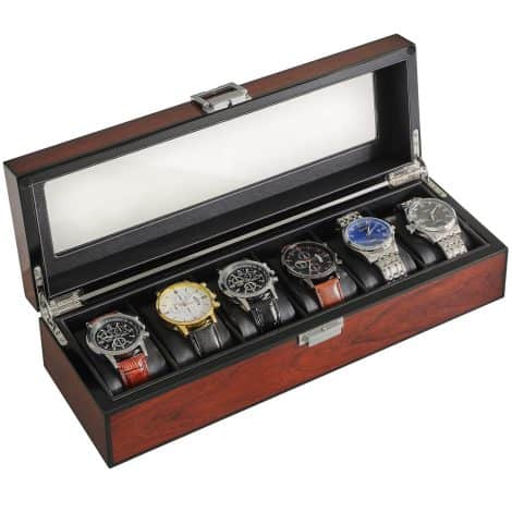 IBUYKE 6-Slot Solid Wood Watch Box: Elegant Case to Organize and Showcase Men’s Watches – JWB006H