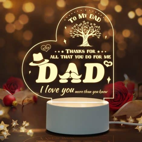 Daughter Son Engraved LED Night Light for Dad – Perfect Christmas, Father’s Day, Birthday Gift!