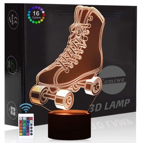 Comiwe Roller Skates Night Light: Changeable Colors, Remote Control, LED Lamp. Perfect Gift for All Ages!