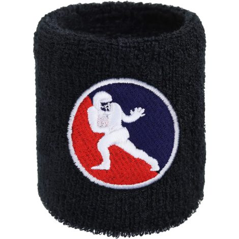 Black Terry Sweatband for Wrist – Absorbent with Embroidered Design – Perfect for Outdoor Sports