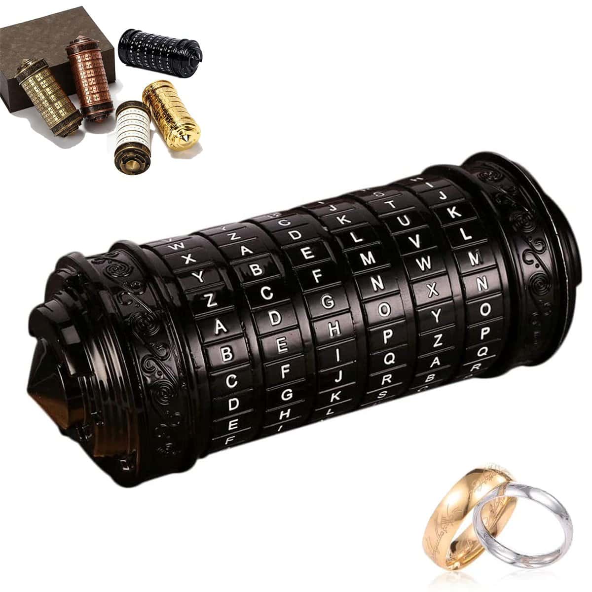 NEWUPZSI Cryptex Da Vinci Code Mini Black Bronze Lock Puzzle Valentines Day Gifts for him her Men Women dad Boys Christmas Interesting Metal Anniversary Cool Romantic Birthday for Her Gifts Box