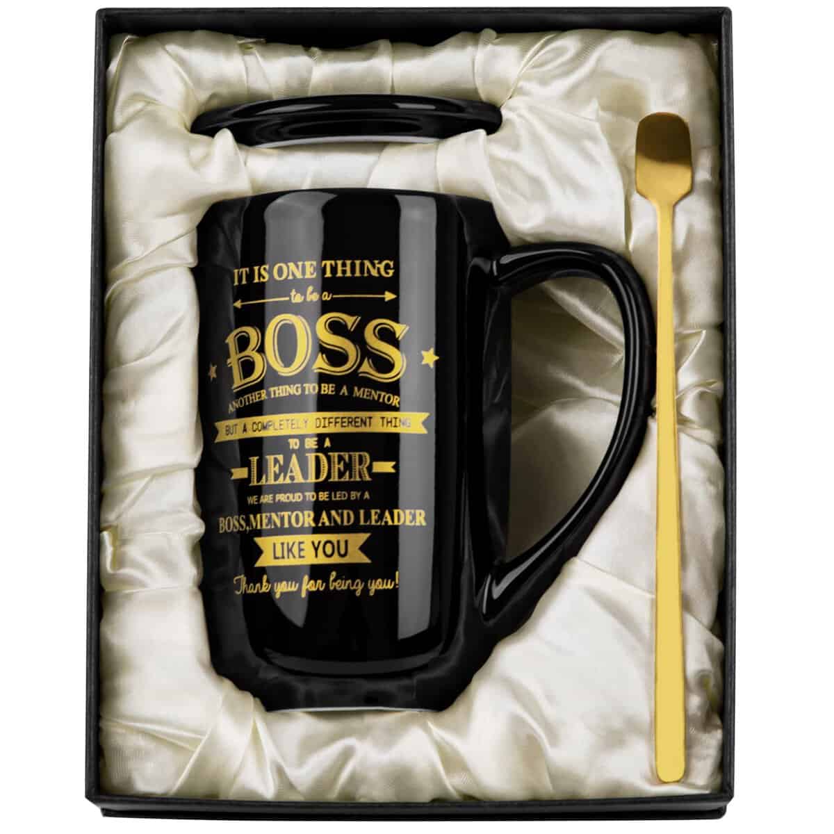 Boss Gifts - Best Boss Gifts for Men - Office Farewell Gifts for Boss - Christmas Gifts, Boss Day Gifts, Birthday Gifts Ideas for Boss, Mentor, Leader - Large Porcelain Boss Coffee Mug 18 Oz Black