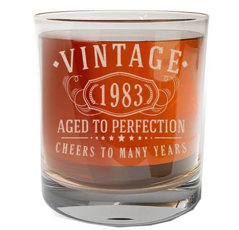 Vintage 1983 Etched Whiskey Glass by Spotted Dog Co. – Perfect 40th birthday gift for men!