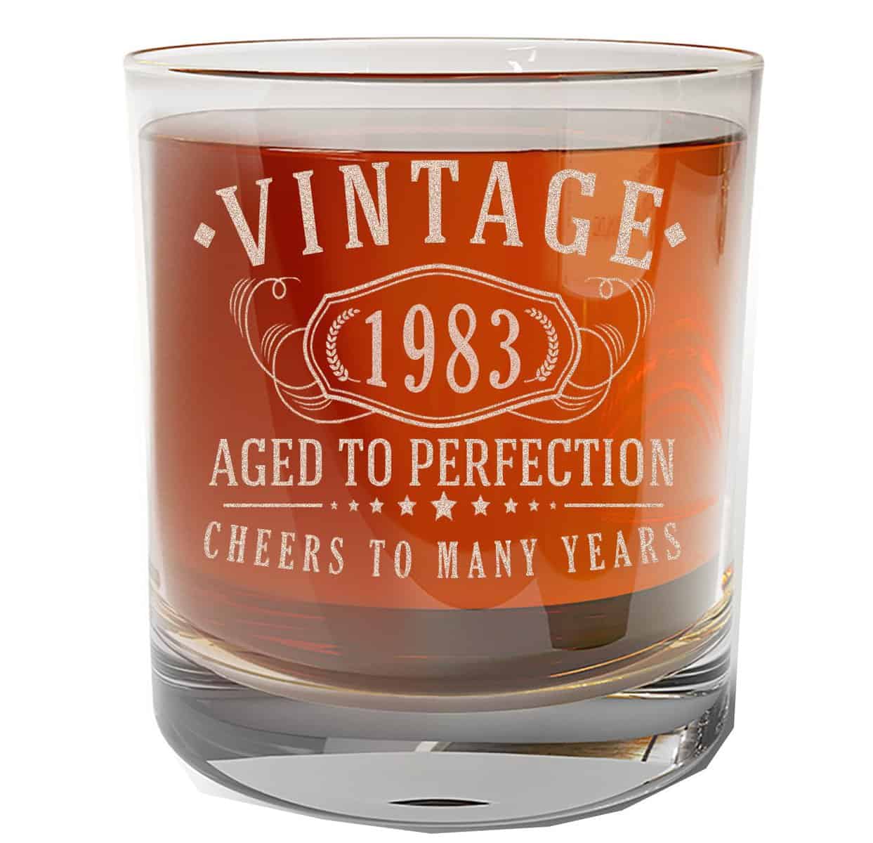 Spotted Dog Company Vintage 1983 Etched 11oz Whiskey Rocks Glass – Happy 40th Birthday Gifts for Men, Cheers to 40 Years, Turning 40 Year Old Man Decorations Decor, Anniversary Bday Party Favors Supplies, Gift Ideas Him