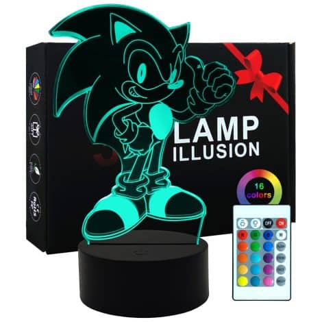 Sonic 3D Lamp: Remote-controlled, color-changing Hedgehog Night Light & Toys. Perfect gift for boys and girls!