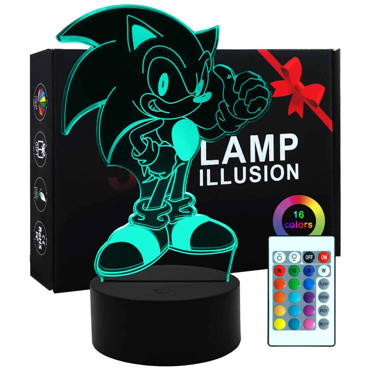 AIRUEEK Sonic 3D Illusion lamp, Sonic Night Light, Sonic Toys for Boys, Gadgets for Men, 3D Hedgehog Lamp with Remote Control and 16 Colors Change, Ideal Birthday Gift for Boys and Girls