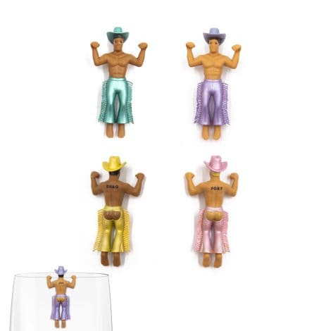 NPW Disco Cowboy Drink Markers: Fun novelty gifts for bachelorette parties, girls’ nights, and cowboy-themed events. 4 plastic charms.