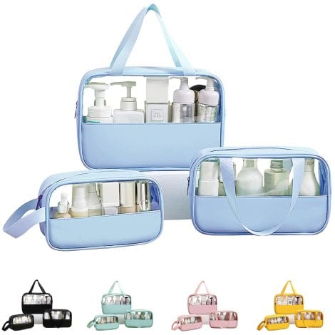 “Blue Swift Toiletry Bag: Compact, Translucent, and Water-Resistant Organizer for Makeup and Travel Accessories.”