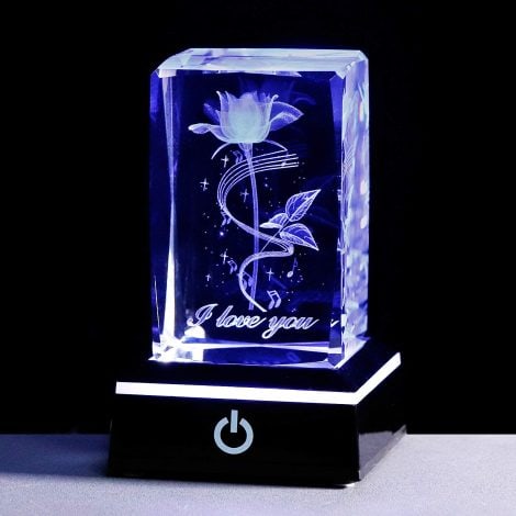 Romantic Night Light with 3D Crystal Rose Flower, perfect for Anniversary, Birthday, Valentine’s, Christmas, and more.